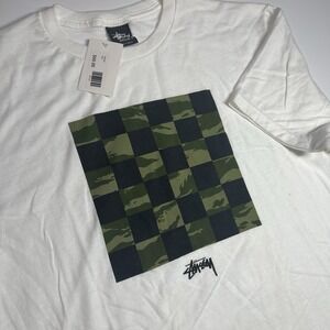 Stussy Camo Check Short Sleeve Tee Y2K White Black Men's Medium Rare Authentic